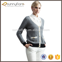 100% cashmere women cable knit cardigan with button and pockets